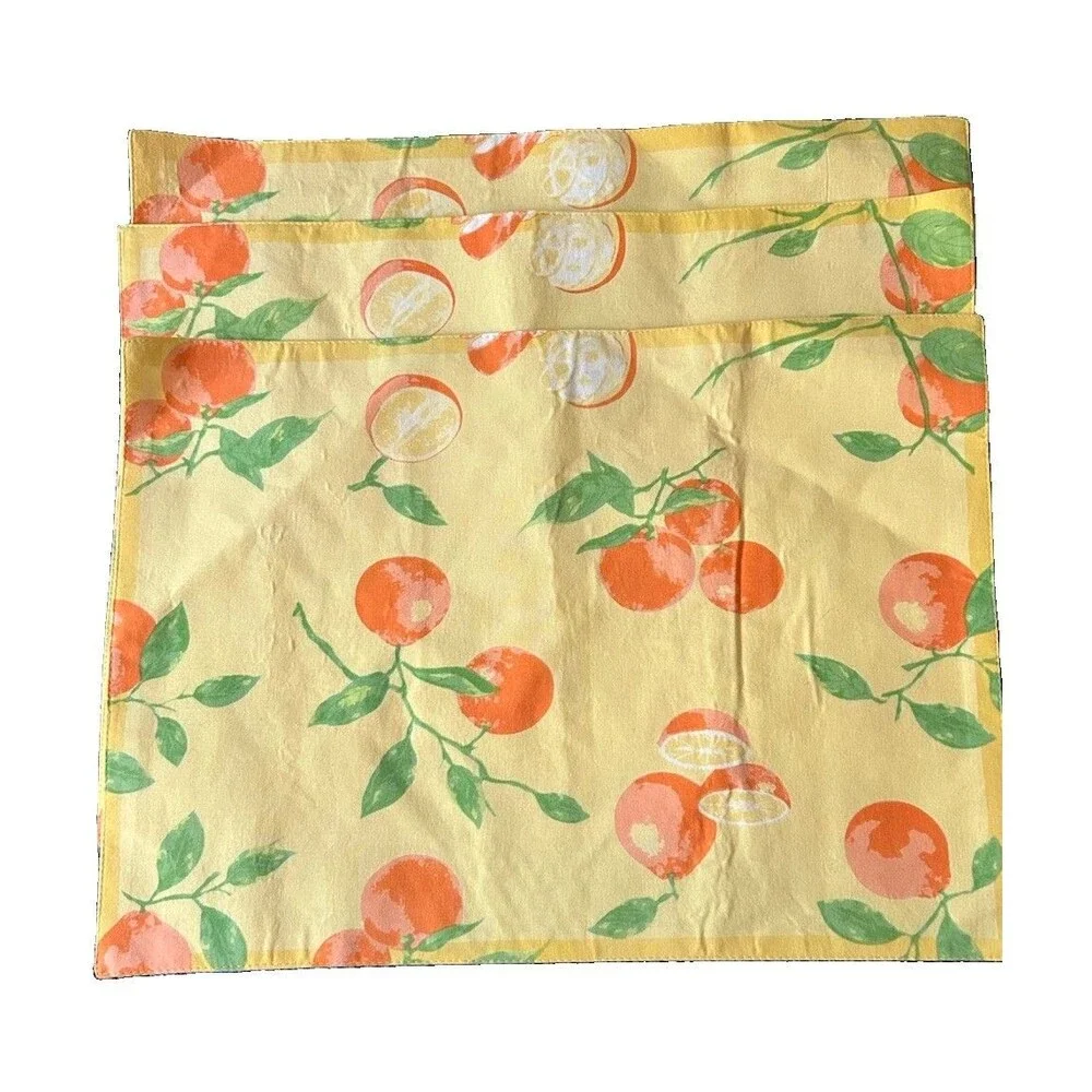 Oranges Placemats Xochi Made in India Vintage Set of 4 Orange Yellow Green Stems
